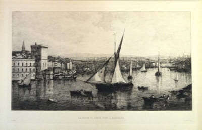 La passe du Vieux port à Marseille. Eau-forte de Lucien Gautier.