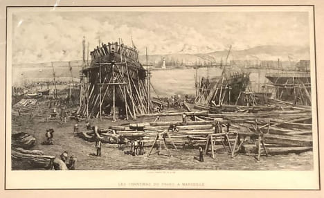 Les chantiers du Pharo à Marseille. Eau-forte de Lucien Gautier.. GRAVURE - MARSEILLE - Les chantiers du Pharo - Gautier