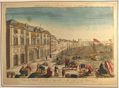 Vue du Port de Marseille prise de l'Hôtel de ville.. GRAVURE - MARSEILLE - VUE D'OPTIQUE Hôtel de ville