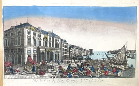 Vue de l'Hôtel de ville de Marseille du côté du Port.AU TEMPS DE LA PESTE. GRAVURE - MARSEILLE - VUE D'OPTIQUE Hôtel de ville - Chereau