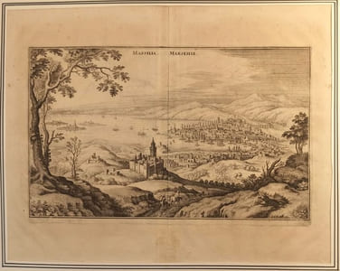 Marseille (vue générale dite "Au gros arbre"), gravure de Mérian.