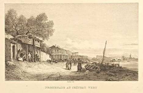Promenade au Château Vert par Audibert.. GRAVURE - MARSEILLE - Promenade au Château Vert  - Audibert