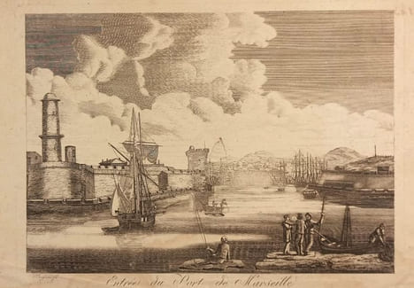Entrée du Port de Marseille, illustration de Beyfron. GRAVURE - MARSEILLE - Entrée du Port- Beyfron