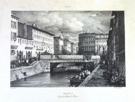 Canal pris du Pont de pierre (Marseille) par C. Audibert.. GRAVURE - MARSEILLE - Canal - Audibert