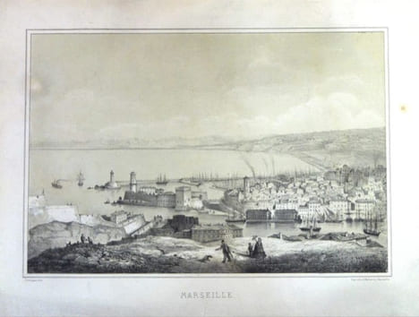 Marseille, lithographie de Romegas.. GRAVURE - MARSEILLE - Vue générale