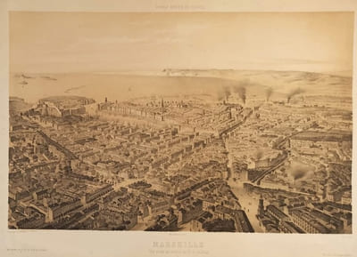 Marseille vue prise au-dessus de N. D. du Mont, illustration de Guesdon.