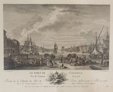 Le port de Marseille, vu de la Fausse-braye de la Citadelle, à trois toises d'élevation, gravé par Le Gouaz.