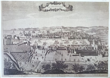 Marseille, ville et port fameux en Provence, gravure d'Aveline.. GRAVURE - MARSEILLE - Ville et Port