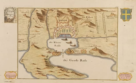 Grande rade de Toulon, gravure de Gabriel Bodenehr.. GRAVURE - PROVENCE - Rade de Toulon Rade de Toulon