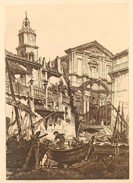 Eglise de la Madeleine à Martigues, eau-forte de Maurice Robert.. GRAVURE - PROVENCE - Martigues