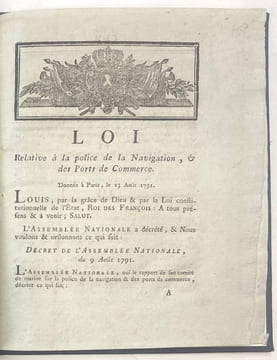 Loi relative à la police de la Navigation, & des Ports de Commerce. Donnée à Paris le 13 août 1791.. DU PORT M. L. F.)