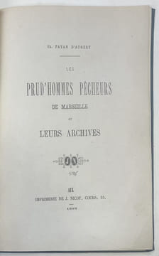 Les Prud'hommes pêcheurs de Marseille et leurs archives.. PAYAN d'AUGERY Ch.