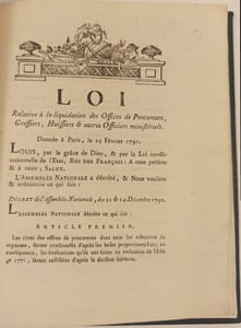 Loi relative à la liquidation des offices de procureurs, greffiers, huissiers & autres officiers ministériels.