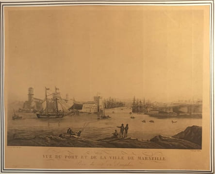 Vue du Port et de la ville de Marseille prise du côté du Dauphin, gravure de Charon.. GRAVURE - MARSEILLE - Port et ville