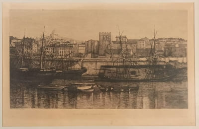 Le bassin de carénage à Marseille. Eau-forte de Lucien Gautier.