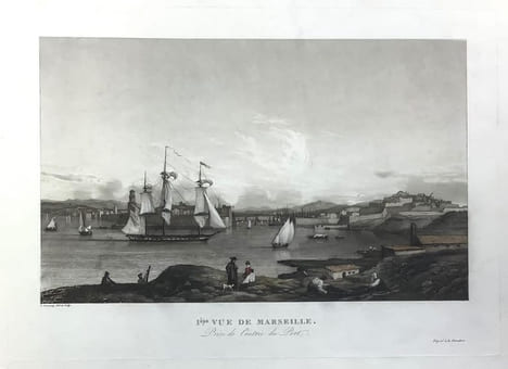 1ere vue de Marseille, lithographie de Garneray.. GRAVURE - MARSEILLE - Vue générale.