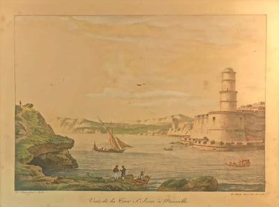 Vue de la Tour St Jean à Marseille, lithographie de Constant Bourgeois.