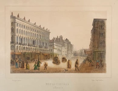Rue Canebière à Marseille, lithographie de Viale-Geoffroy.