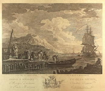 Vue de la Fontaine St Jean à Marseille. Dédié à Messire Charles Michel, Marquis Darcussia, Chevalier Seigneur de Fos les Martigues & autres lieux, par Laurent.