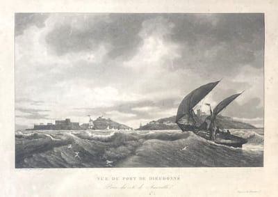 Vue du port de Dieudonné (le Frioul) prise du côté de Marseille, gravure de Garneray.