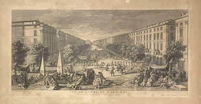 La peste vue du cours de Marseille, dessiné sur le lieu pendant la peste de 1720, gravure de Jacques Rigaud.
