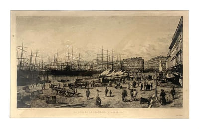 Le quai de la Fraternité à Marseille. Eau-forte de Lucien Gautier.