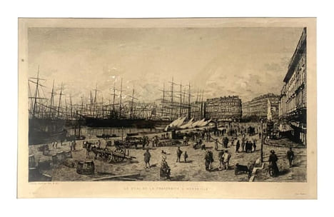 Le quai de la Fraternité à Marseille. Eau-forte de Lucien Gautier.. GRAVURE - MARSEILLE - Le quai de la Fraternité - Gautier