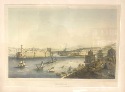 Marseille, vue générale, lithographie par Le Breton.