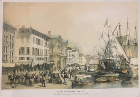 Intérieur du Port et Hôtel de ville par Charles-Louis Mozin.. GRAVURE - MARSEILLE - Intérieur du Port - Mozin