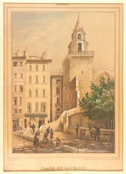 Place du Calvaire par Emile Loubon.. GRAVURE - MARSEILLE - Les Accoules - Loubon