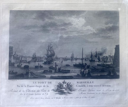 Vue du Port de Marseille, dessinée par Ozanne : vu de la fausse-braye de la Citadelle, à trois toises d'élévation.. GRAVURE - MARSEILLE - Port de ...