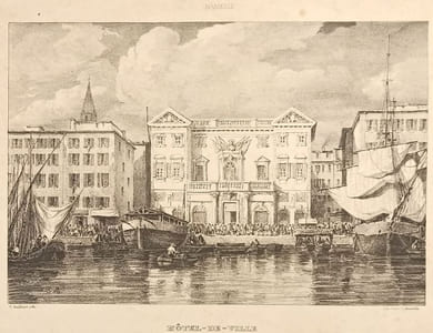 Hôtel de ville à Marseille, d'après un dessin d'Audibert, lithographie de Charavel.