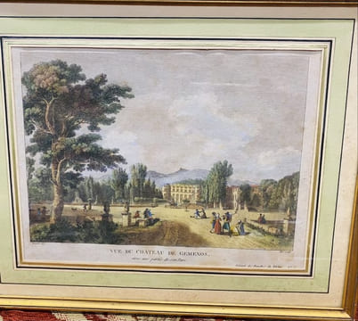 Vue du Chateau de Gémenos avec une partie de son parc de Meunier gravée par Née .. GRAVURE PROVENCE Gemenos