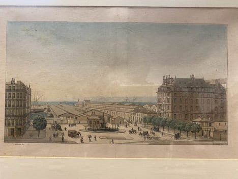 VUE des nouveaux entrepôts depuis la place de la Joliette. GRAVURE MARSEILLE - DOCKS - PORT