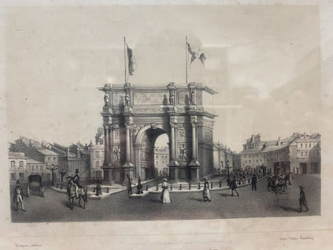 Arc de Triomphe à Marseille - lithographie en deux tons de Viale Geoffroy editée par Ruspini. GRAVURE MARSEILLE - Arc de triomphe