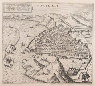 Franz HOGENBERG. Vue de Marseille à vol d'oiseau.