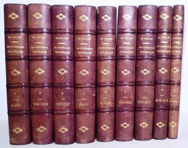 Biographie universelle ou dictionnaire historique des hommes qui se sont fait un nom par leur genie, leurs talents, leurs vertus, leurs erreurs ou leurs crimes. Edition revue et continuée jusqu'en 1848. Sous la direction de M. Ch.Weiss et M. l'abbé Busson. 9 tomes dont un supplément depuis 1850 jusqu'en 1856 par M.J. Le Glay.