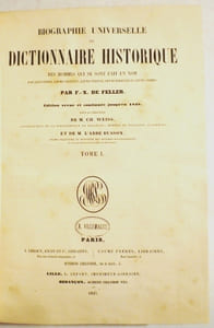 Biographie universelle ou dictionnaire historique des hommes qui se sont fait un nom par leur genie, leurs talents, leurs vertus, leurs erreurs ou leurs crimes. Edition revue et continuée jusqu'en 1848. Sous la direction de M. Ch.Weiss et M. l'abbé Busson. 9 tomes dont un supplément depuis 1850 jusqu'en 1856 par M.J. Le Glay.
