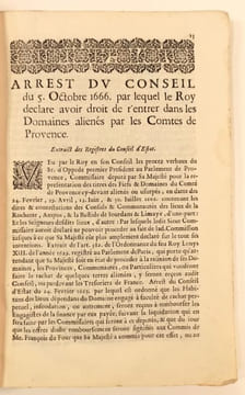 Remontrances de la noblesse de Provence au Roy, pour la revocation des arrêts de son Conseil portant réunion à son domaine des Terres aliénées & ...