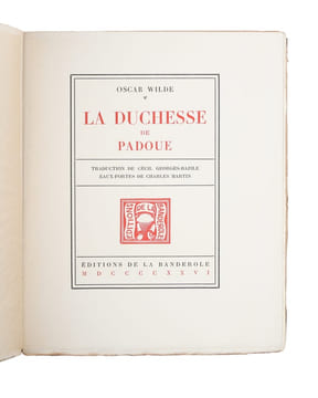 La Duchesse de Padoue. Traduction de Cêcil George-Baziole. Eaux-fortes de Charles Martin. (Paris), Edition de la Banderole, 1926.. "WILDE, OSCAR - ...