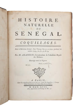 Histoire Naturelle du Sénégal. Coquillages. Avec la Relation abrégée d'un Voyage fait en ce pays, pendant les années 1749, 50, 51, 52 & 53. 2 Parts. ...