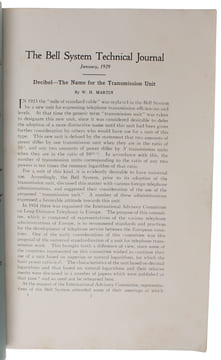 Decibel - The Name for the Transmission Unit. - [COINING THE WORD ""DECIBEL""]. "MARTIN, W. H.