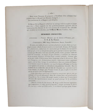 Premier Mémoire sur la théorie d'Uranus.. "LE VERRIER, URBAIN JEAN JOSEPH. - THE FIRST STEPS TOWARDS DISCOVERING NEPTUNE.
