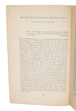 Kritik des logischen Absolutismus. - [THE CRITIQUE OF LOGICAL ABSOLUTISM - PRESENTATION-COPY]. "ADORNO, THEODOR W.