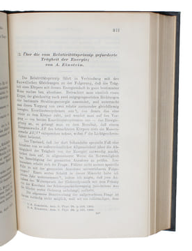 Über die vom Relativitätsprincip geforderte Trägheit der Energie. - [THE FIRST EXPLICIT STATEMENT OF THE ENERGY-MASS EQUATION]. "EINSTEIN, ALBERT.