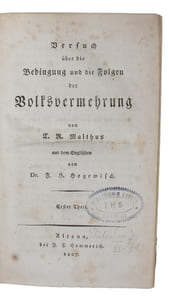 Versuch über die Bedingung und die Folgen der Volksvermehrung, aus dem Englischen von Dr. F.H. Hegewisch. 2 Theile.