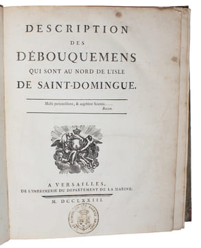 Description géographique des Debouquemens qui sont au nord de l'Isle de Saint Domingue avec des Cartes et des Plans des Isles qui forment ces ...