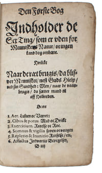 (Medicin Eller Læge-Boog, deelt vdi Fem smaa Bøger.... I. Bog Om Menniskens Sundhed... II. Om atskillige Siuger at Curere... III. Om nogle synderlige Vrters Krafter... IV. Om den Lægedom som huert Menniske altid haffuer hos sig selff... V. Om Spæde Bø...