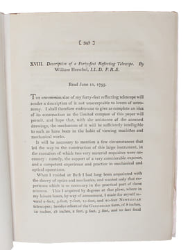 Description of a Forty-Feet Reflecting Telescope. - [HERSCHEL'S FAMOUS 40-FOOT TELESCOPE]. "HERSCHEL, WILLIAM.