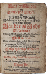 Laas for Munden og Tømme paa Tungen/ eller christelige advarsel mod den gruelige og gemeene synd, som er forfængelige bander og guds bespottelser. uddragen af den berømmelige mands georg albrechts bog om bander/ kaldet: fluch a.b.c. denne self-raadige...